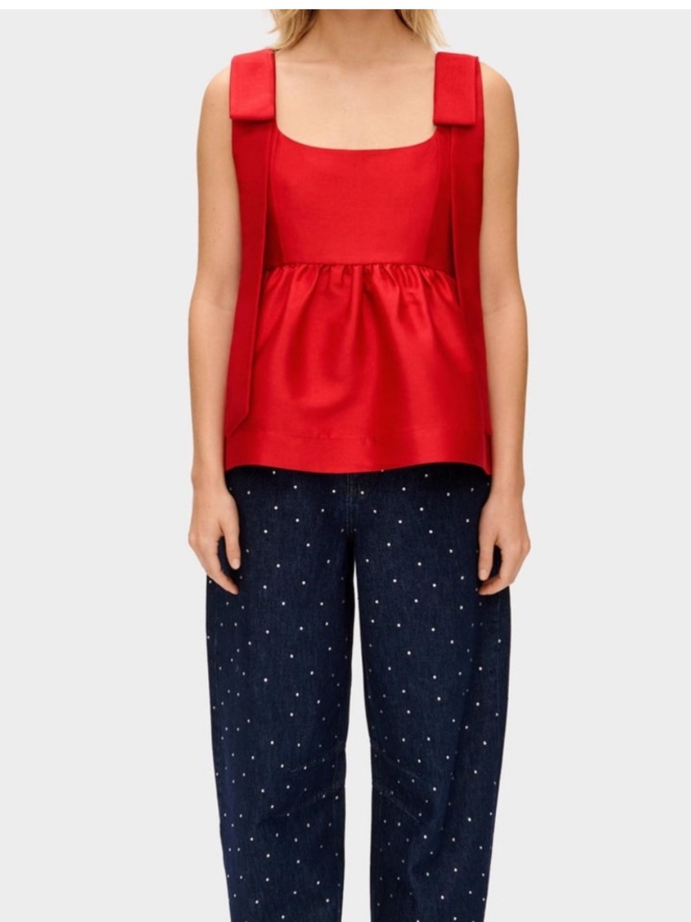 Alina Bow Strap Peplum Satin Top